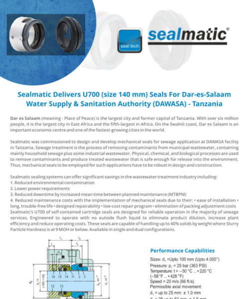 Sealmatic Delivers U700 (size 140 mm) Seals For Dar-es-Salaam Water Supply & Sanitation Authority (DAWASA) - Tanzania