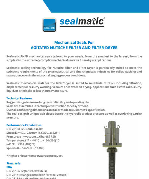 Mechanical Seals For AGITATED NUTSCHE FILTER AND FILTER-DRYER