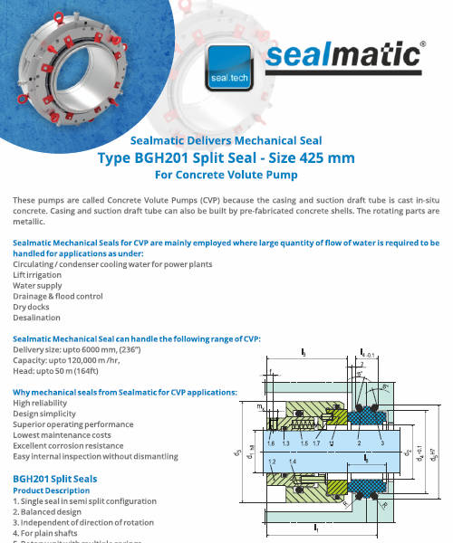 Sealmatic Delivers Mechanical Seal Type BGH201 Split Seal - Size 425 mm For Concrete Volute Pump