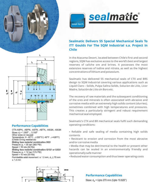 Sealmatic Delivers 55 Special Mechanical Seals to ITT Goulds for the SQM Industrial S.A. Project in Chile