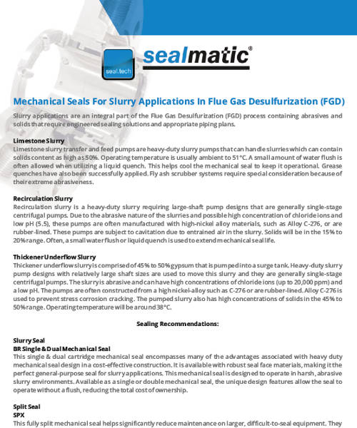 Mechanical Seals For Slurry Applications In Flue Gas Desulfurization (FGD)