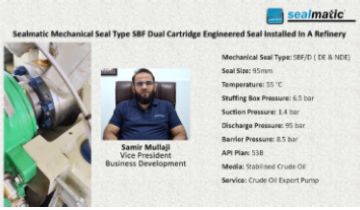 Sealmatic Mechanical Seal Type SBF Dual Cartridge Engineered Seal Installed In A Refinery