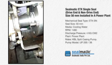Sealmatic ETX Single Seal Drive End & Non Drive End Size 50 mm Installed In A Power Plant